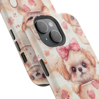 Adorable Puppy in Teacup MagSafe iPhone Case – Tough, Dual-Layer Protection with Cute Pink Bow Design