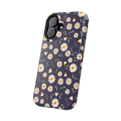 Midnight Daisy MagSafe iPhone Case – Dark Navy Floral Design, Slim and Protective