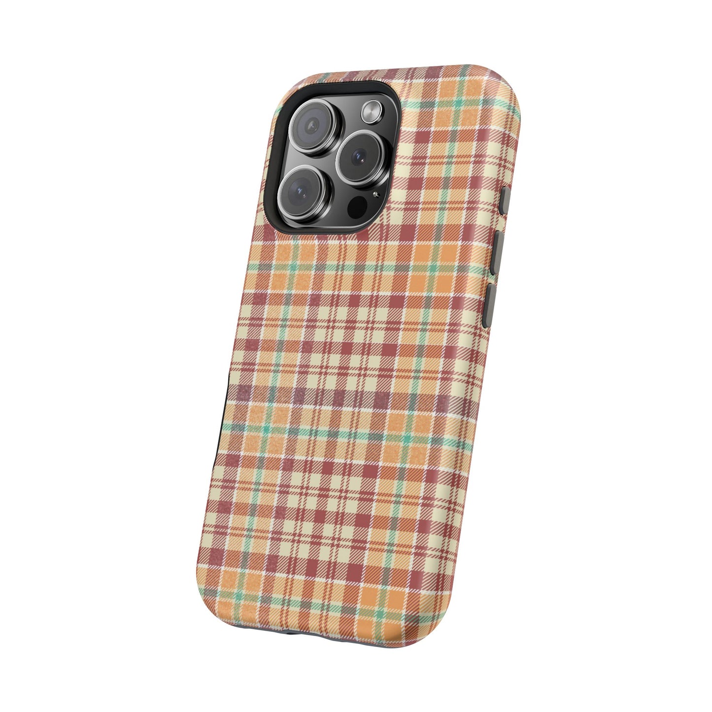 Retro Chic Plaid MagSafe iPhone Case in Red, Orange, Green & Cream – Vintage Design Meets Modern Tech