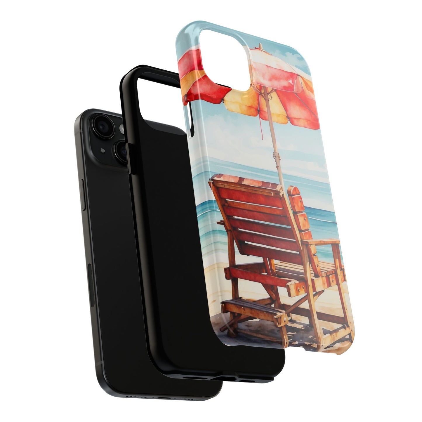 Beachfront Sunset Lounge iPhone Case – Vibrant Watercolor Design