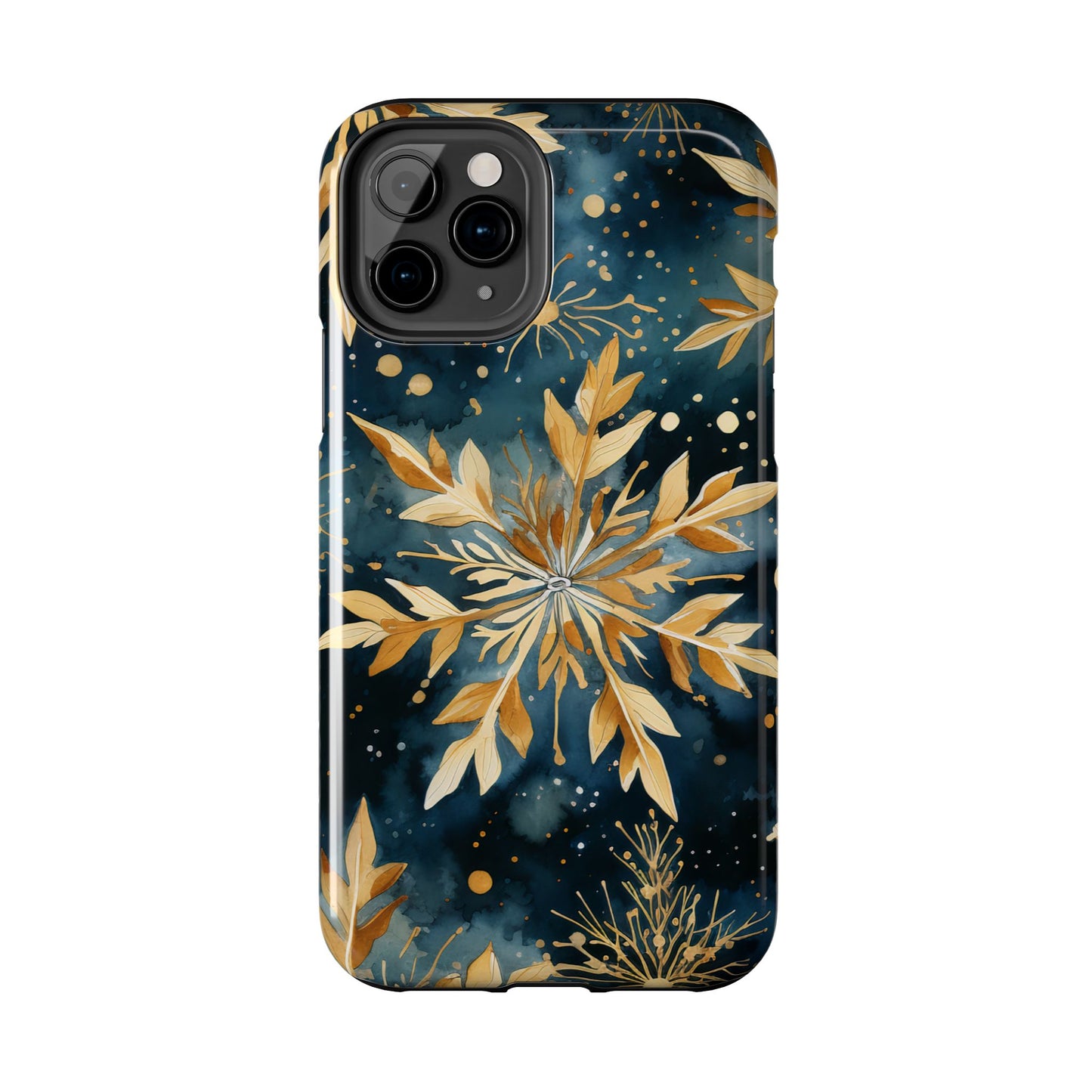 Gold Floral Snowflakes on Midnight Blue - iPhone Series Case