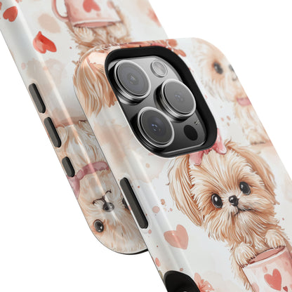 Puppies & Heart Mugs MagSafe iPhone Case – Sweet Dog & Floral Design, Shockproof & Slim