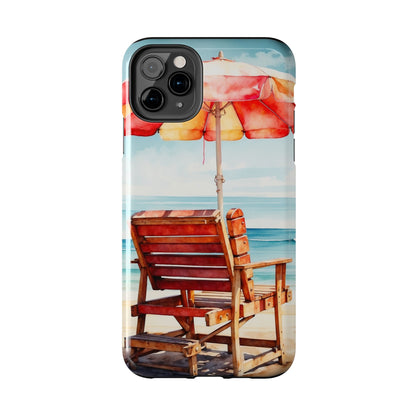 Beachfront Sunset Lounge iPhone Case – Vibrant Watercolor Design