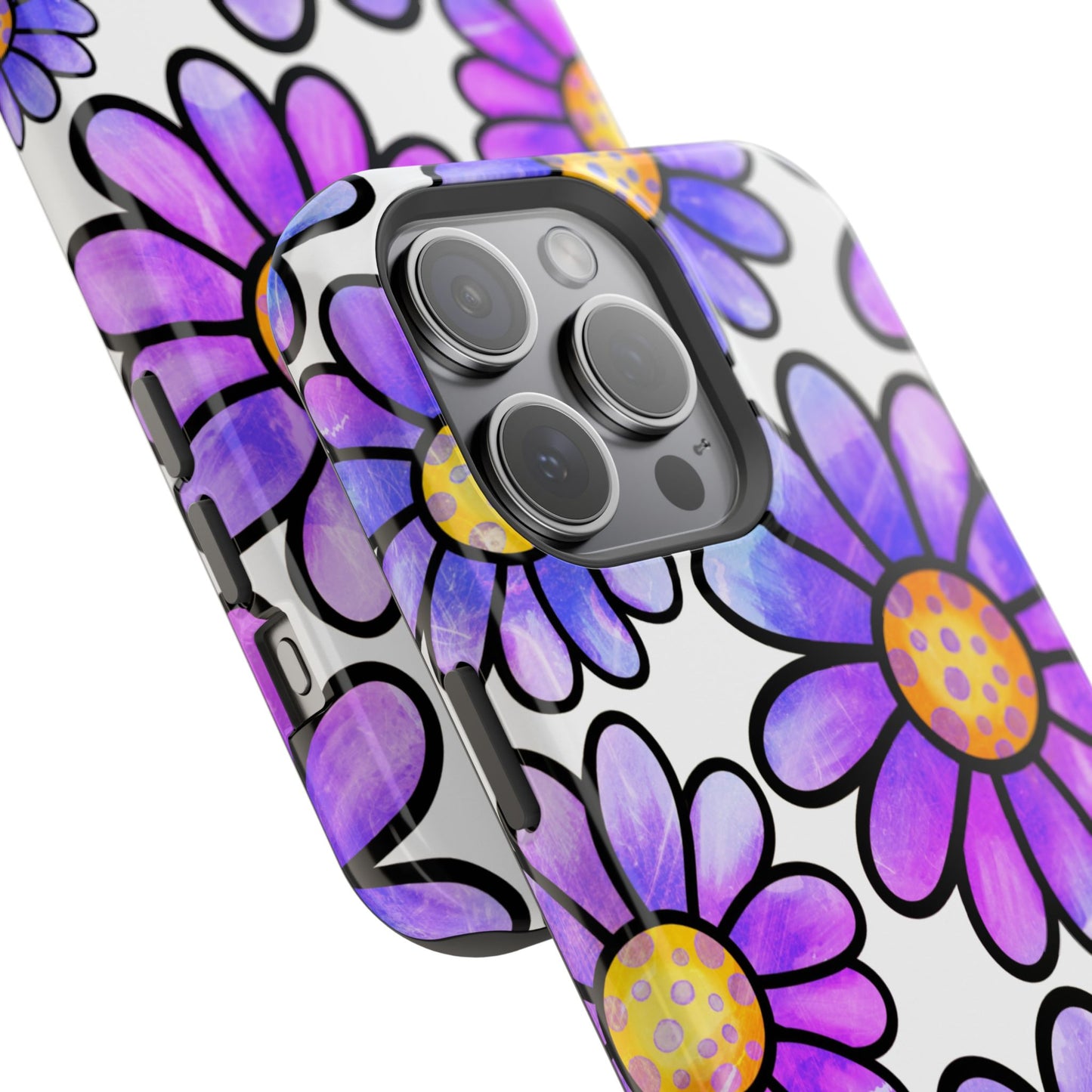 Purple Daisy Delight MagSafe iPhone Case – Slim Profile, Glossy Finish