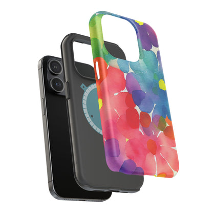 Rainbow Bloom Watercolor MagSafe iPhone Case – Slim Design, Glossy Finish