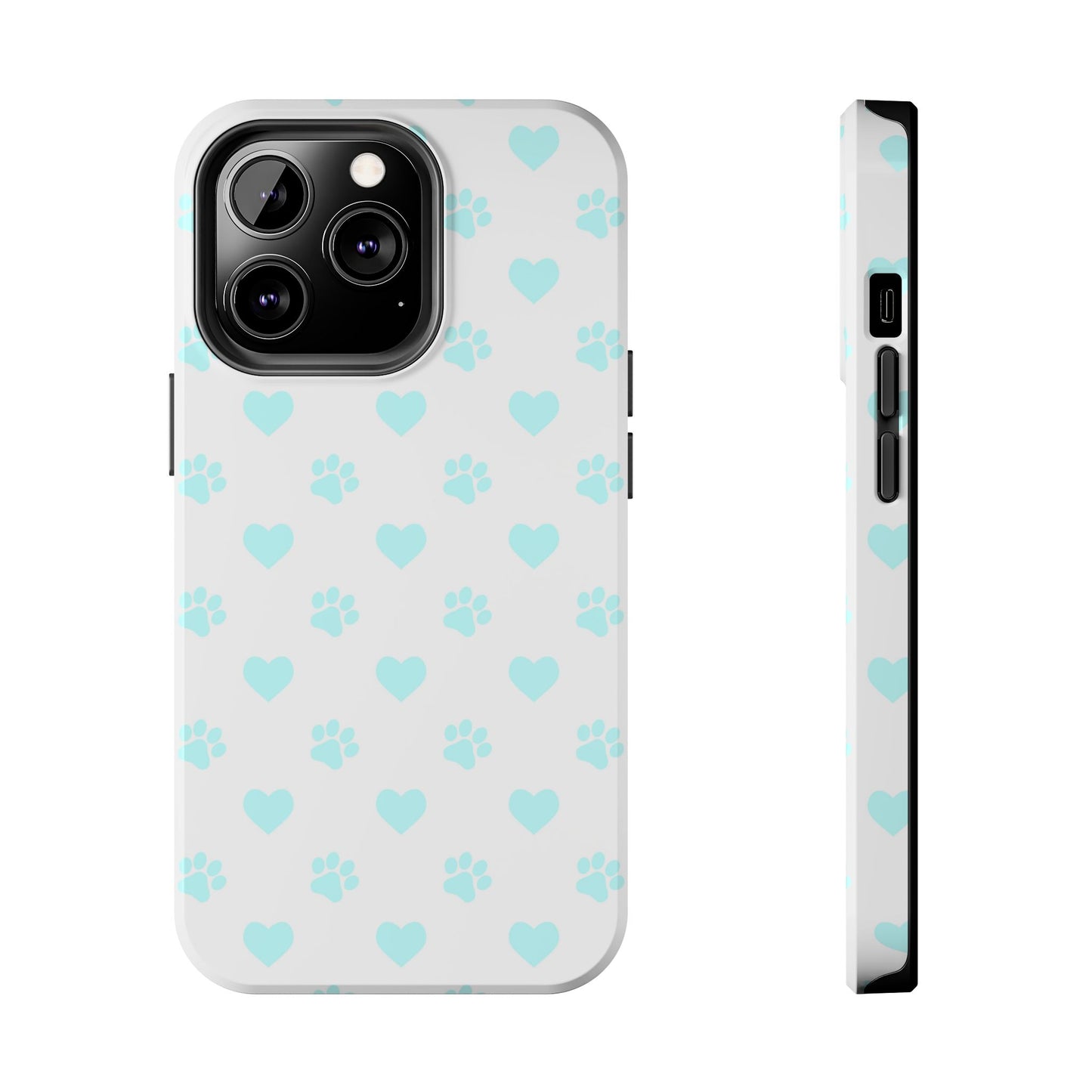 iPhone Case - Aqua Paw Print & Heart Design