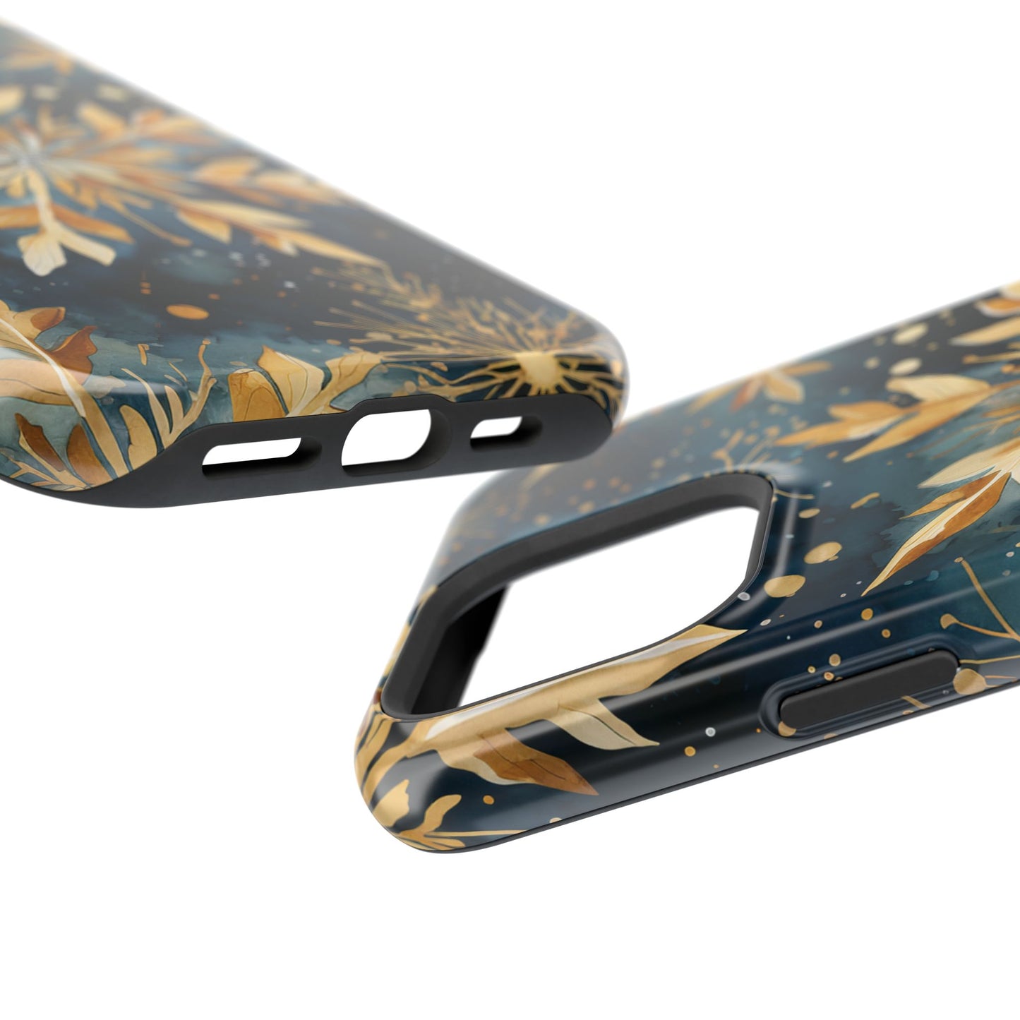 Gold Floral Snowflakes on Midnight Blue - MagSafe iPhone Series Case