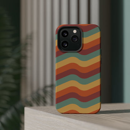 Retro Vibe Wavy Stripes MagSafe iPhone Case – 70s-Inspired in Teal, Orange, and Rust