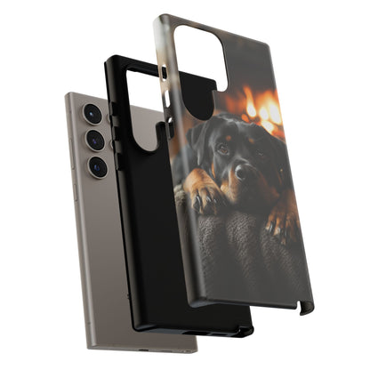 Cozy Rottweiler by the Fireplace Samsung Galaxy Case – Warm Rustic Design