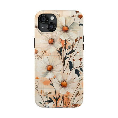 Pastel Orange Floral iPhone Case - Elegant Plaid Protective Cover