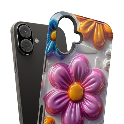 Glossy 3D Floral MagSafe iPhone Case – Colorful Flower Pattern, Durable Protection