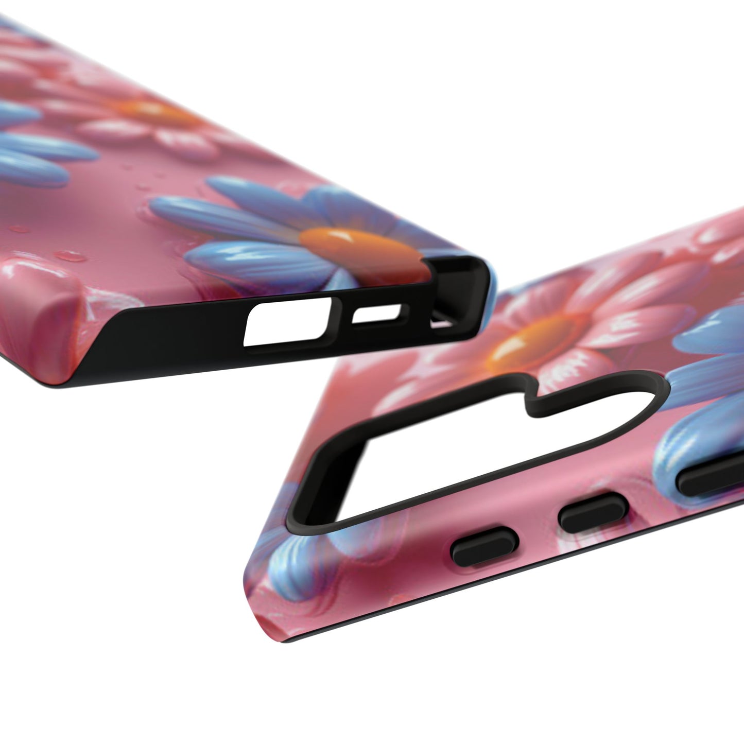 Pastel Daisy 3D Samsung Galaxy Case – Glossy Pink and Blue Floral Design, Full Protection - BOGO Cases