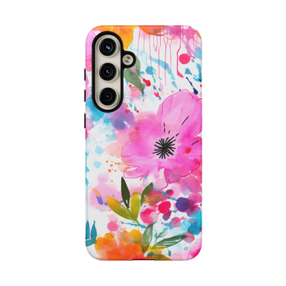 Color Splash Pink & Orange Watercolor Floral - Samsung Galaxy Case