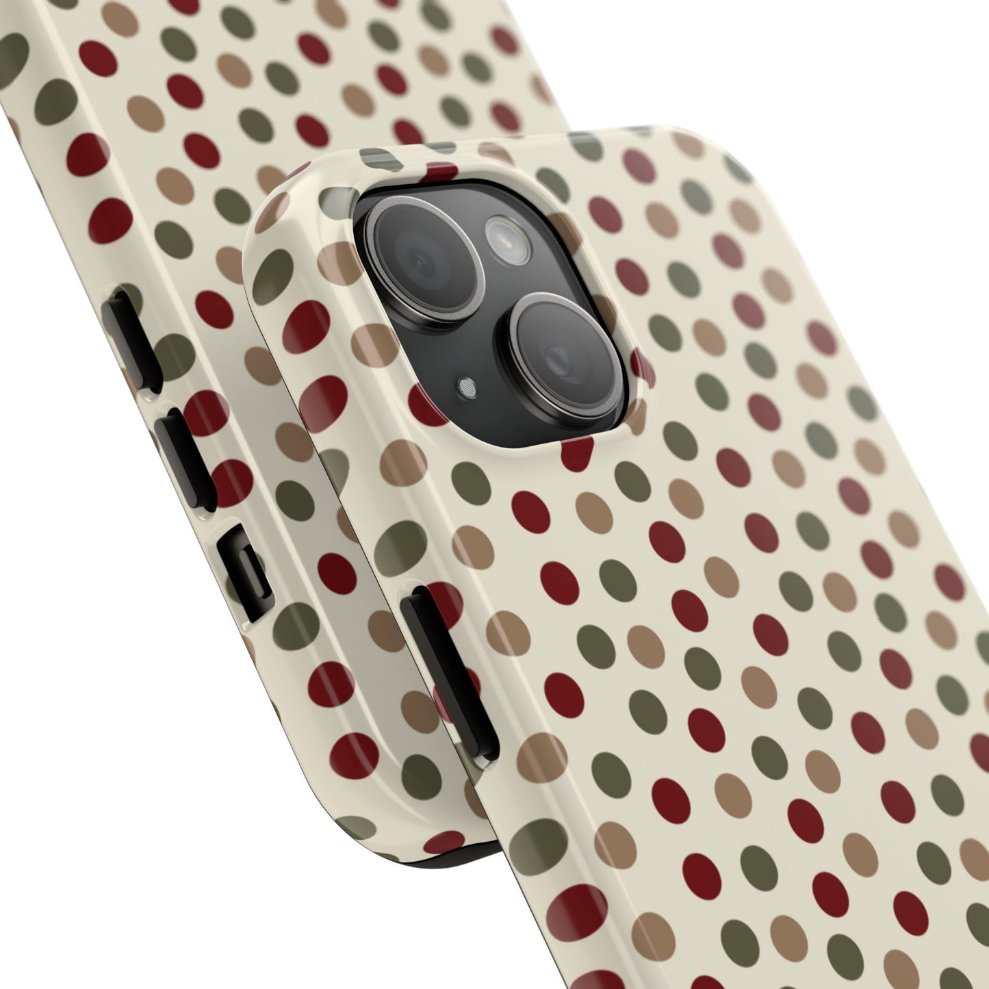 Festive Red & Green Polka Dots on Cream – iPhone Case