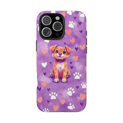 Cute Puppy iPhone Case - Adorable Pet Design with Hearts & Paw Prints, Protective Cover