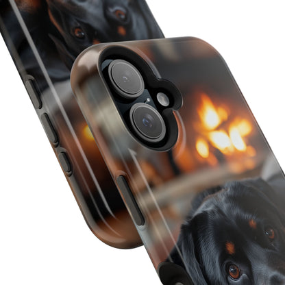 Charming Rottweiler by the Fireplace MagSafe iPhone Case – Cozy & Functional Design