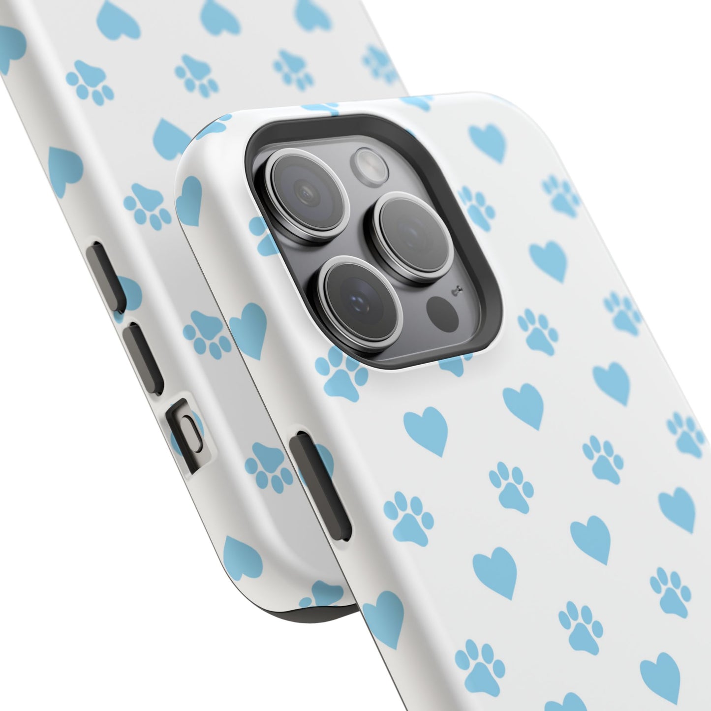 Blue Paw Prints & Hearts – MagSafe iPhone Case with Adorable Pet-Lover Design