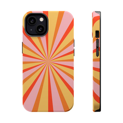 Bold Retro Sunburst MagSafe iPhone Case – Vibrant 70s-Inspired Rays in Orange, Pink, and Yellow