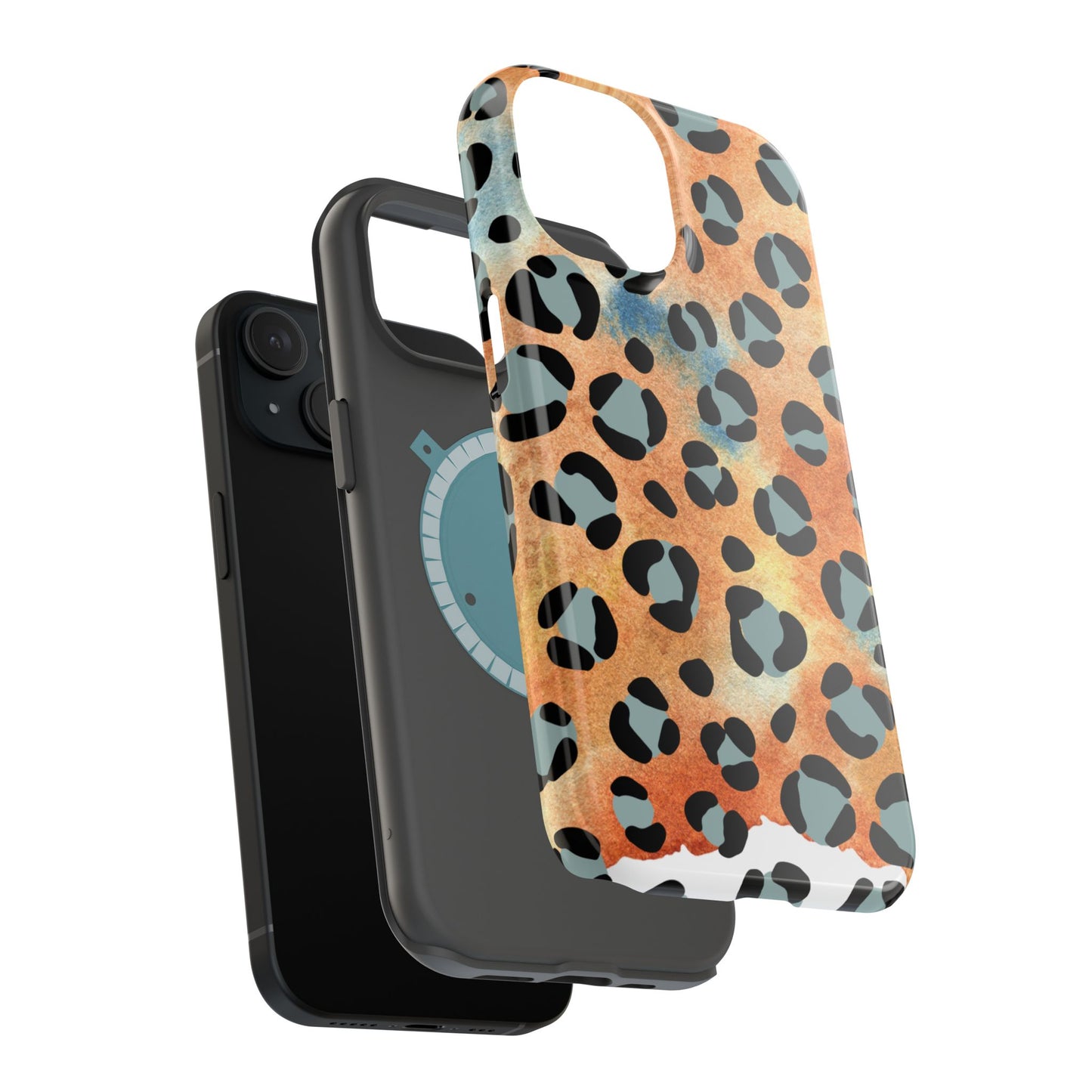 Sunset Watercolor Leopard Print Tough MagSafe iPhone Case – Artistic Animal Pattern with Dual-Layer Protection