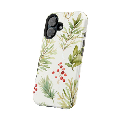 Winter Greenery & Berry Watercolor – MagSafe iPhone Series Case