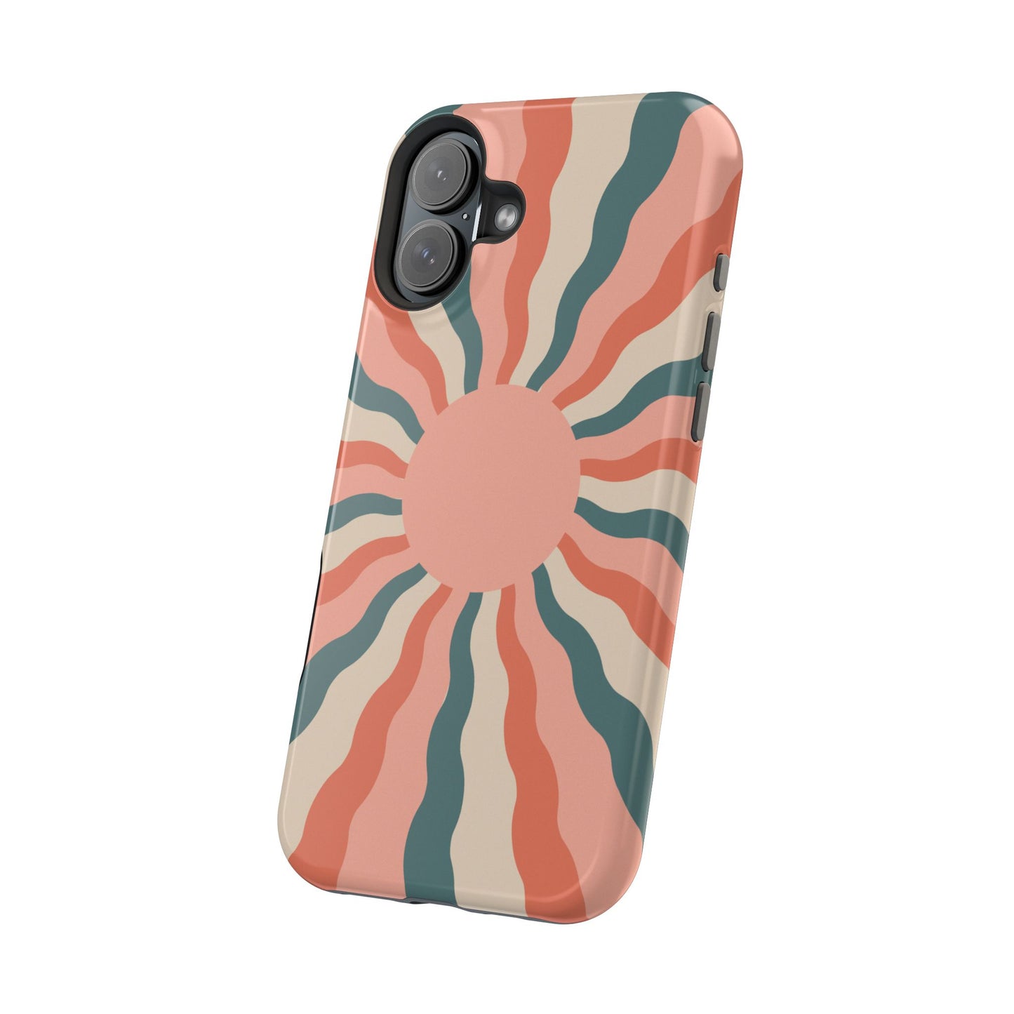 Retro Sunburst MagSafe iPhone Case – Bold 70s-Inspired Waves in Coral, Teal, and Cream