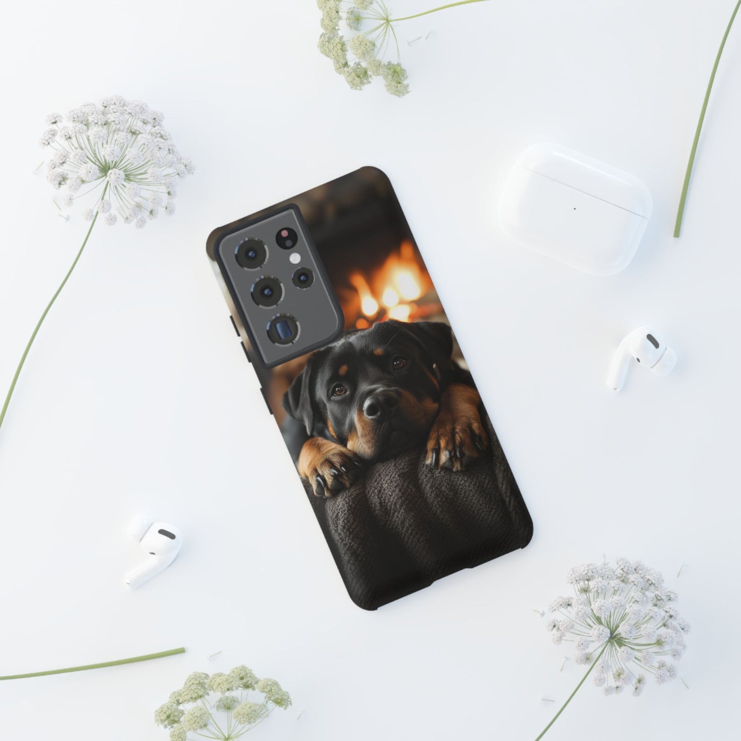 Cozy Rottweiler by the Fireplace Samsung Galaxy Case – Warm Rustic Design