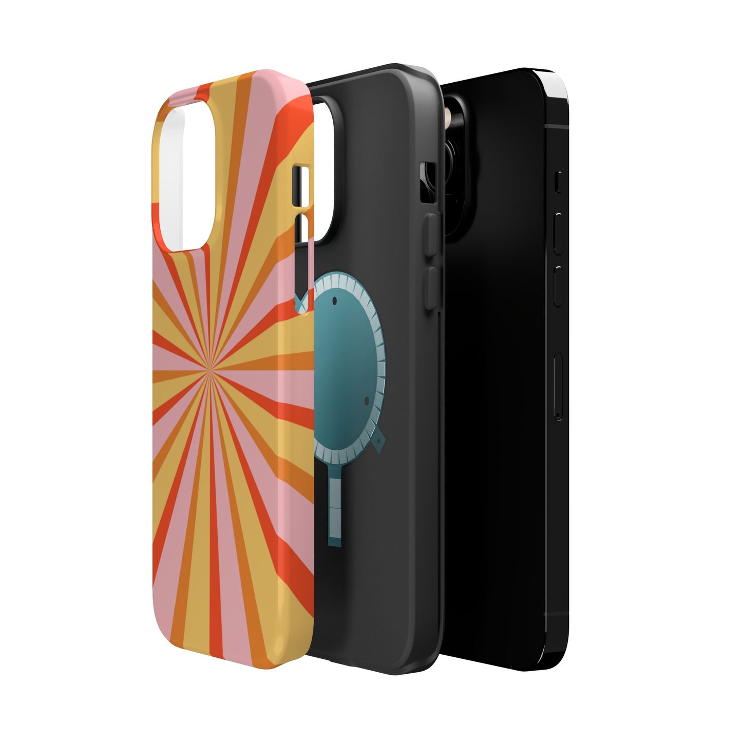 Bold Retro Sunburst MagSafe iPhone Case – Vibrant 70s-Inspired Rays in Orange, Pink, and Yellow