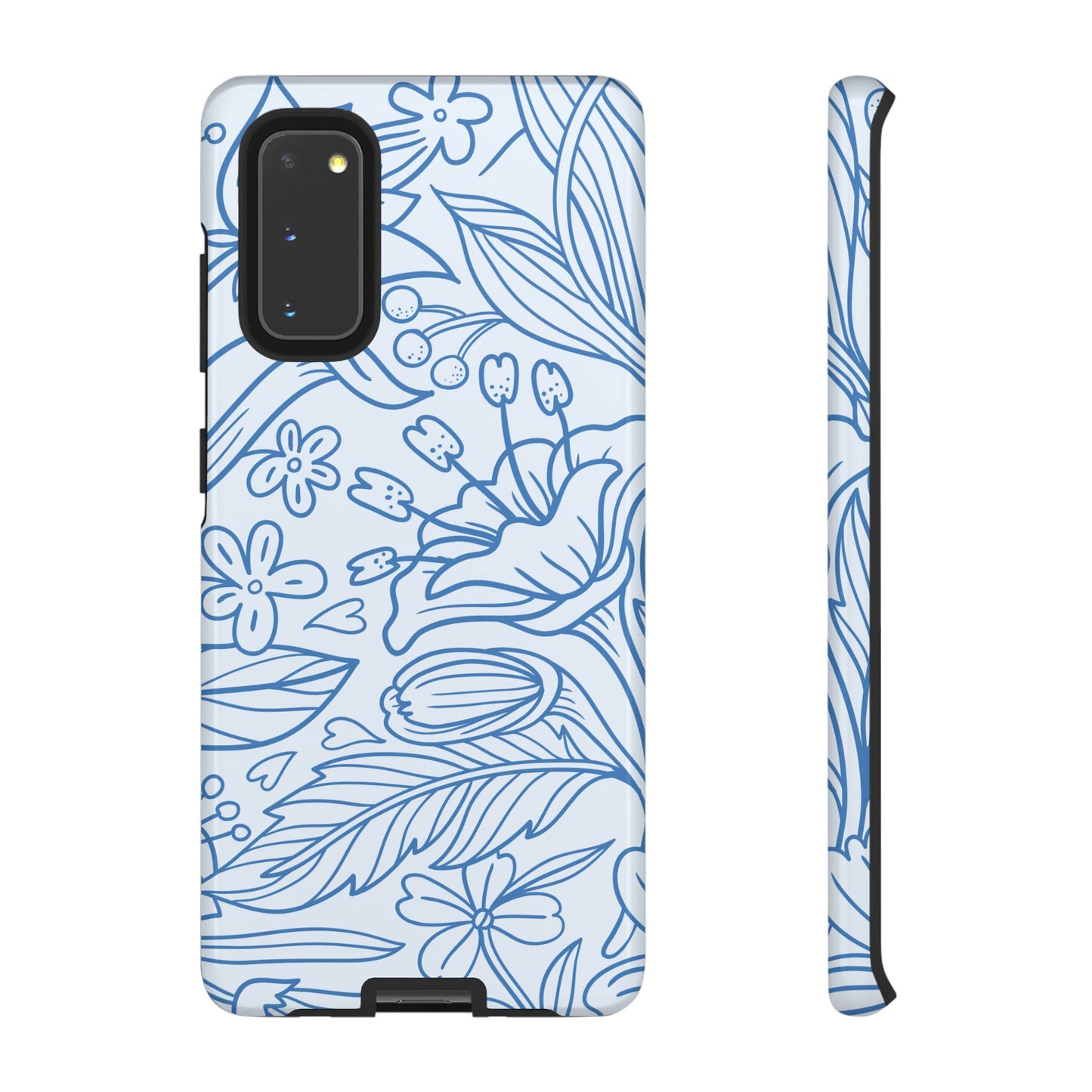 Dusty Blue Floral Line Art Tough Samsung Galaxy Case – Minimalist Botanical Design with Dual-Layer Protection