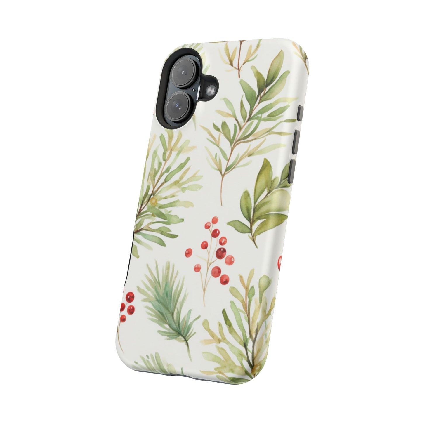 Winter Greenery & Berry Watercolor – MagSafe iPhone Series Case