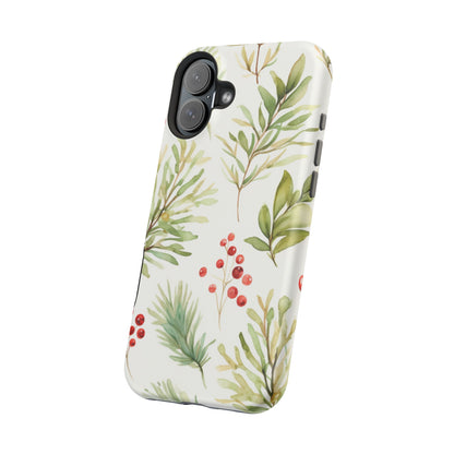 Winter Greenery & Berry Watercolor – MagSafe iPhone Series Case