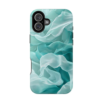 Elegant Flowing Teal Fabric MagSafe iPhone Case – Soft Waves Design