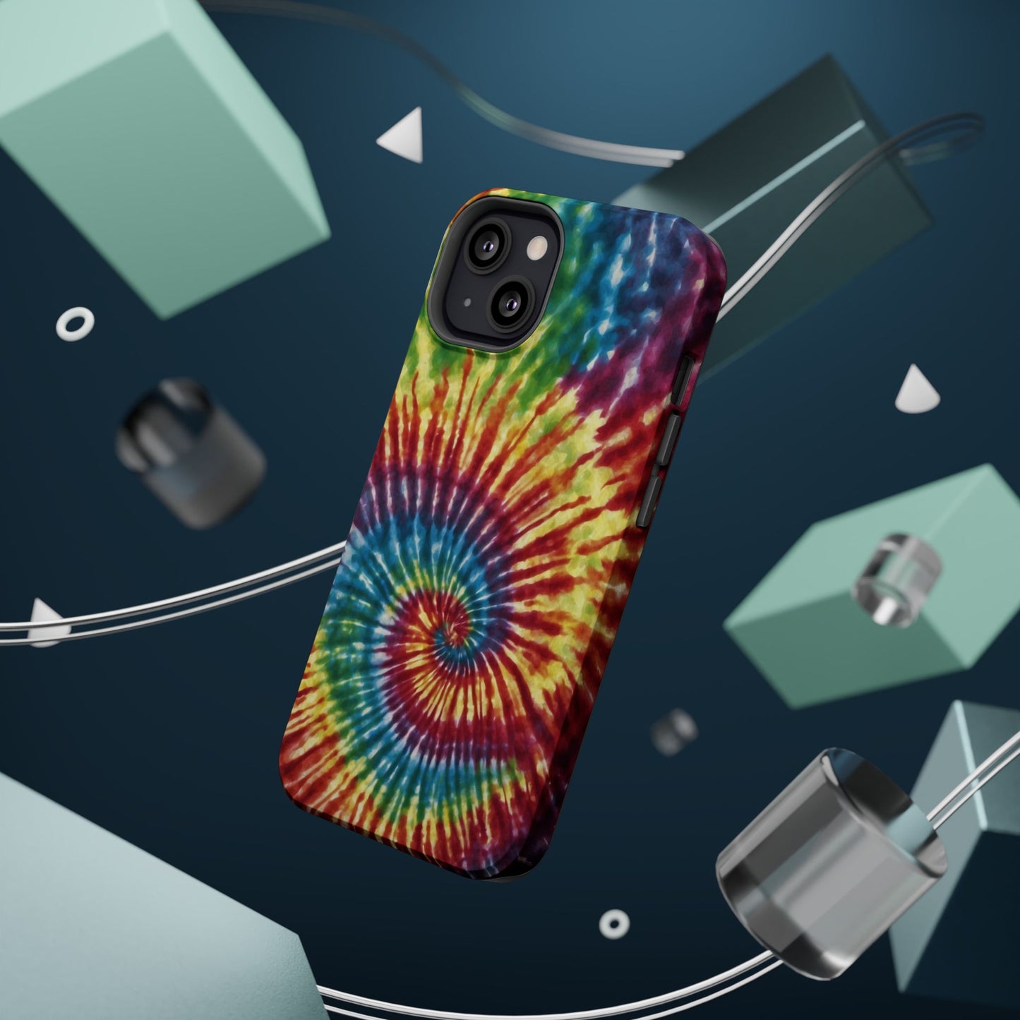 Vibrant Spiral Tie-Dye MagSafe Case – Retro Rainbow Design