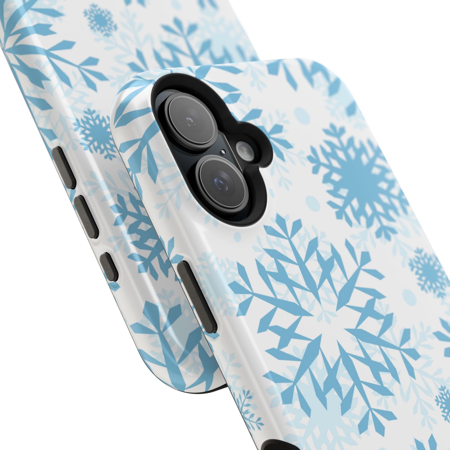 Frosty Blue Snowflakes MagSafe iPhone Case – Shockproof, Smooth Matte Finish, Dual-Layer Design