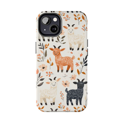 iPhone Case: Smiley Goats & Dried Flowers – Vintage Charm