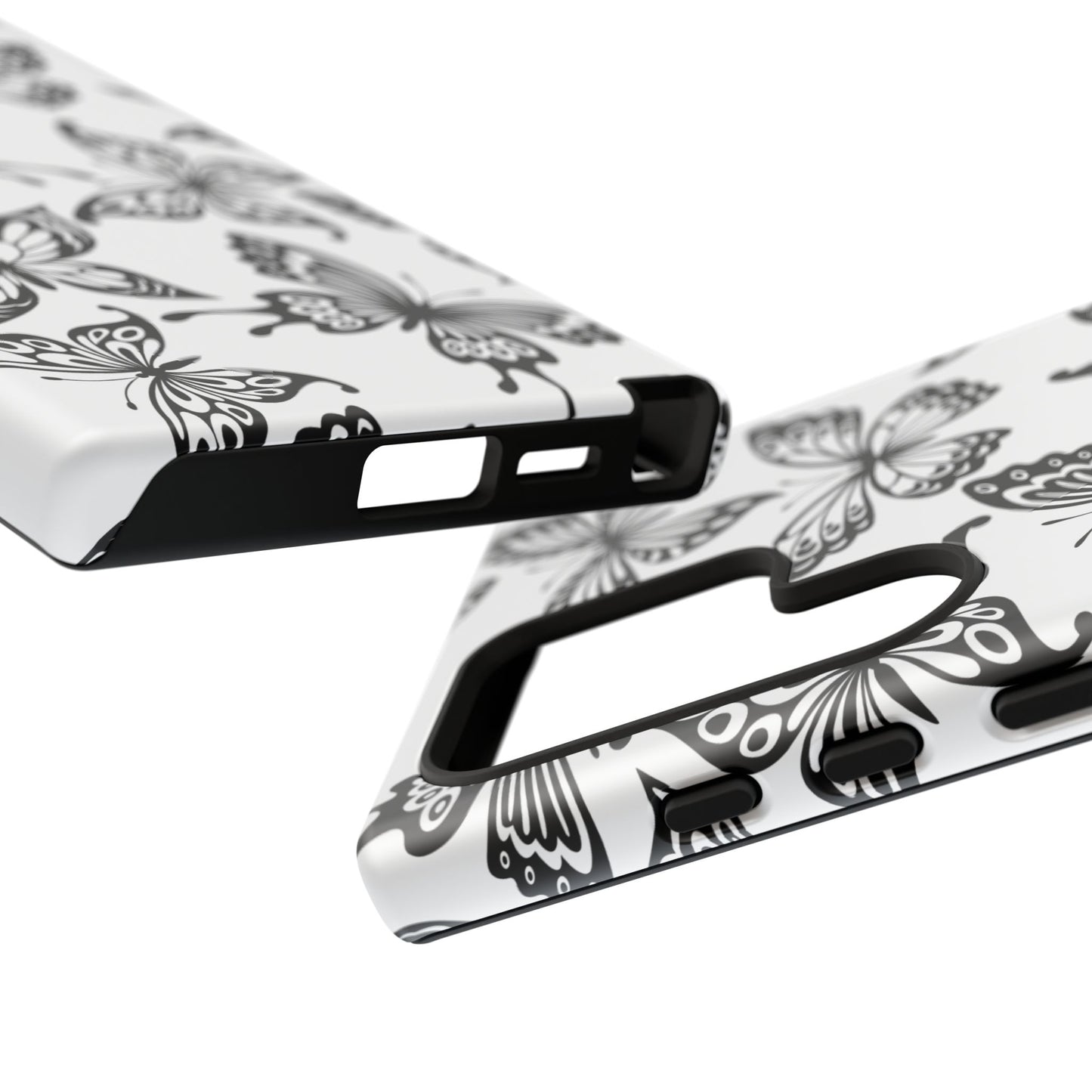 Monochrome Butterfly Pattern Samsung Galaxy  Case – Dual-Layer Protection with Matte Finish