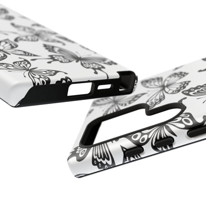 Monochrome Butterfly Pattern Samsung Galaxy  Case – Dual-Layer Protection with Matte Finish