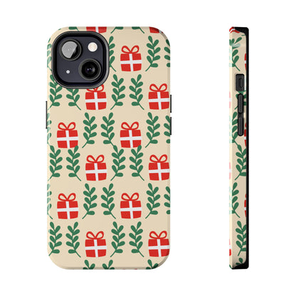 iPhone Case: Holiday Cheer – Red Gifts & Green Leaves