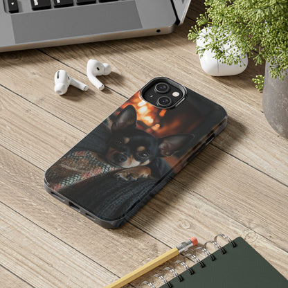 Cozy Chihuahua Fireplace iPhone Case – Warm and Stylish Design