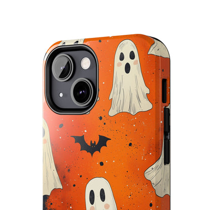 Spooky Ghosts & Bats iPhone Case – Vibrant Orange Halloween Design