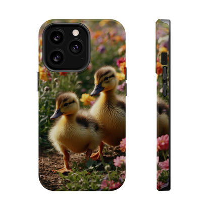 Charming Ducklings in Floral Garden - MagSafe iPhone Case