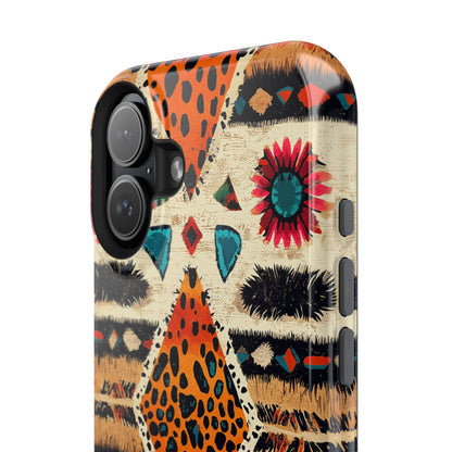 Wild Boho Leopard Print & Floral Tough MagSafe iPhone Case – Eclectic Tribal Design, Dual-Layer Protection