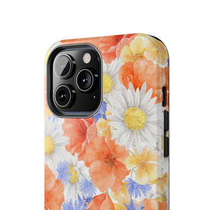 Watercolor Wildflower Pattern iPhone Case – Durable Matte Finish with Daisy, Poppy & Cornflower Design