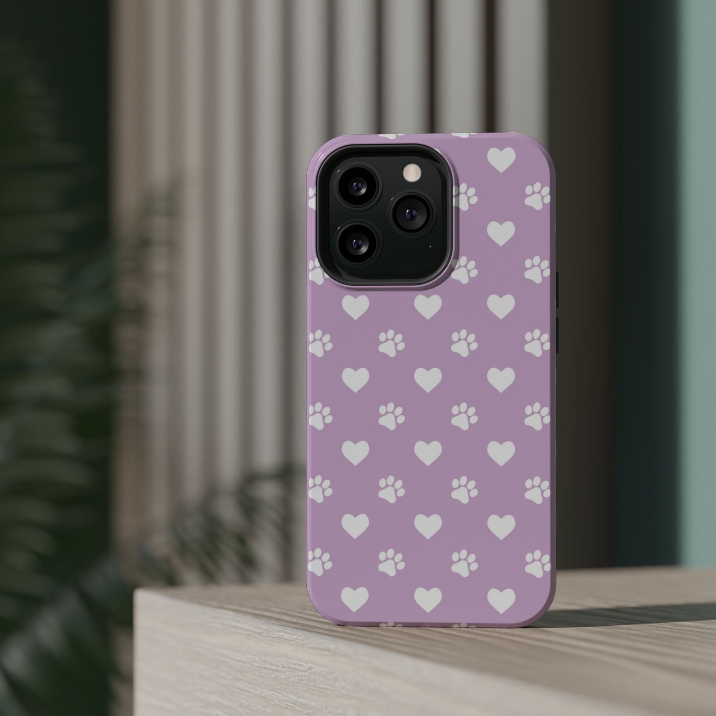 Purple Hearts & Paw Prints - Cute Pet Lover MagSafe iPhone Case