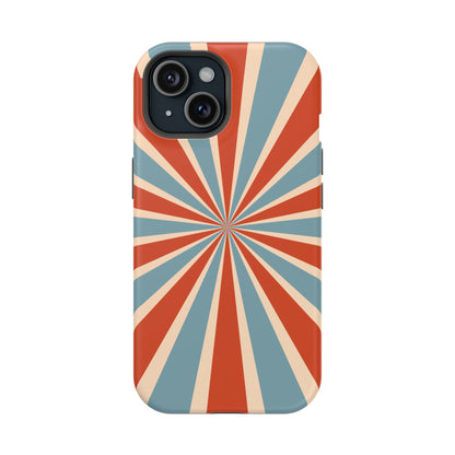 Vintage Blue & Red Sunburst MagSafe iPhone Case – Bold Geometric Pattern, Shock-Resistant Cover