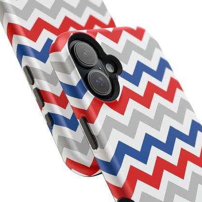 Patriotic Red, White & Blue Chevron – MagSafe Compatible iPhone Case