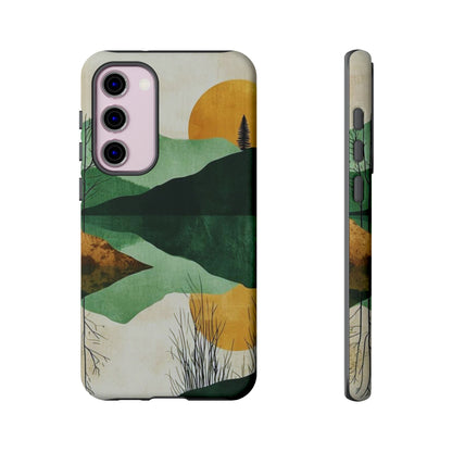 Retro Mountain Sunrise Samsung Galaxy Case – Minimalist Landscape Design, Dual-Layer Protection