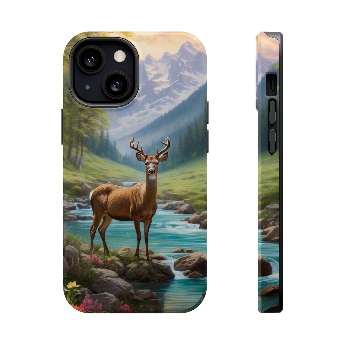 Alpine Serenity – Stag in Mountain Bliss MagSafe iPhone Cases