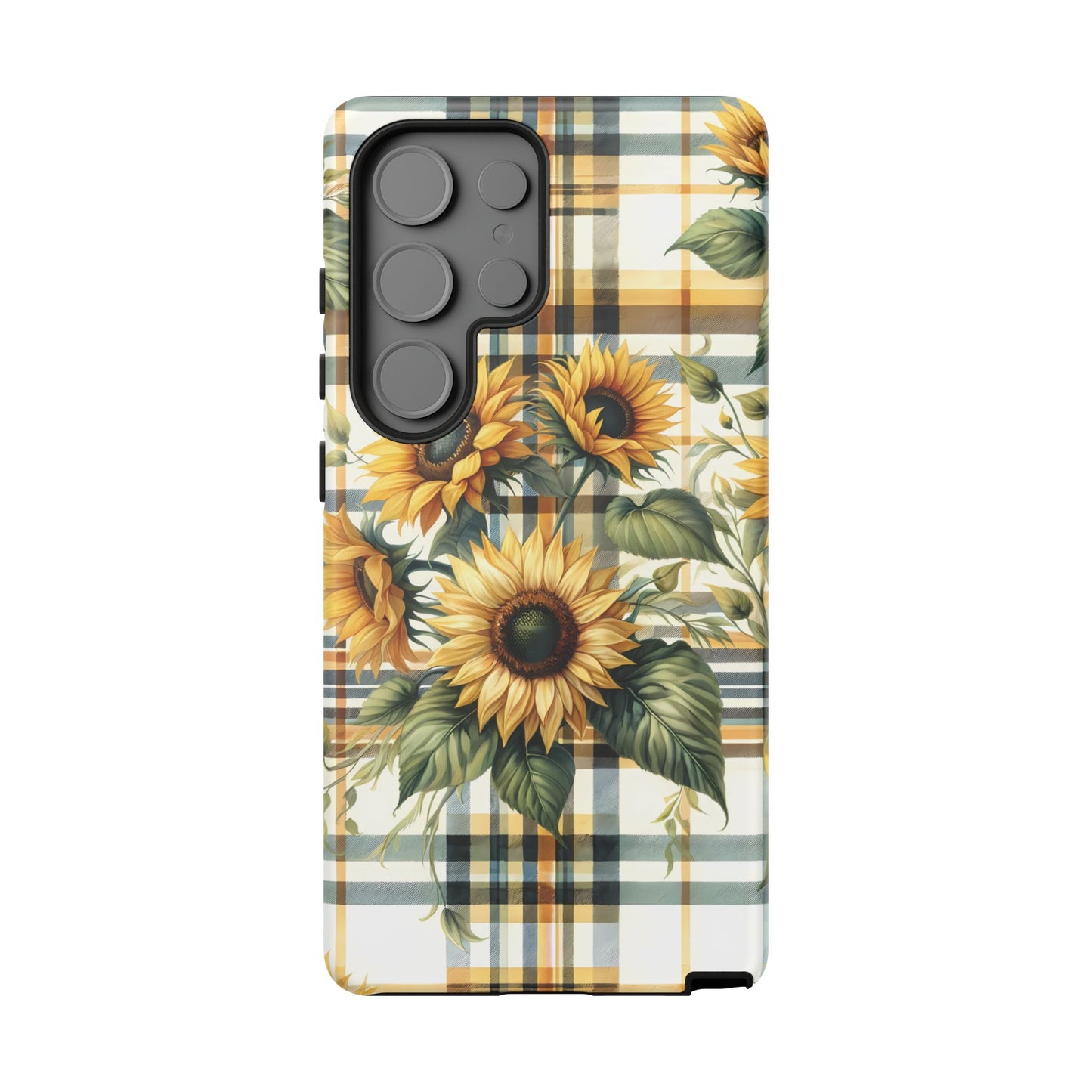 Cute Sunflower Phone Case - Sunny Blossom Plaid - Checkered Sunflowers Phone Case for iPhone & Samsung. Be Happy With These Bright Colors!