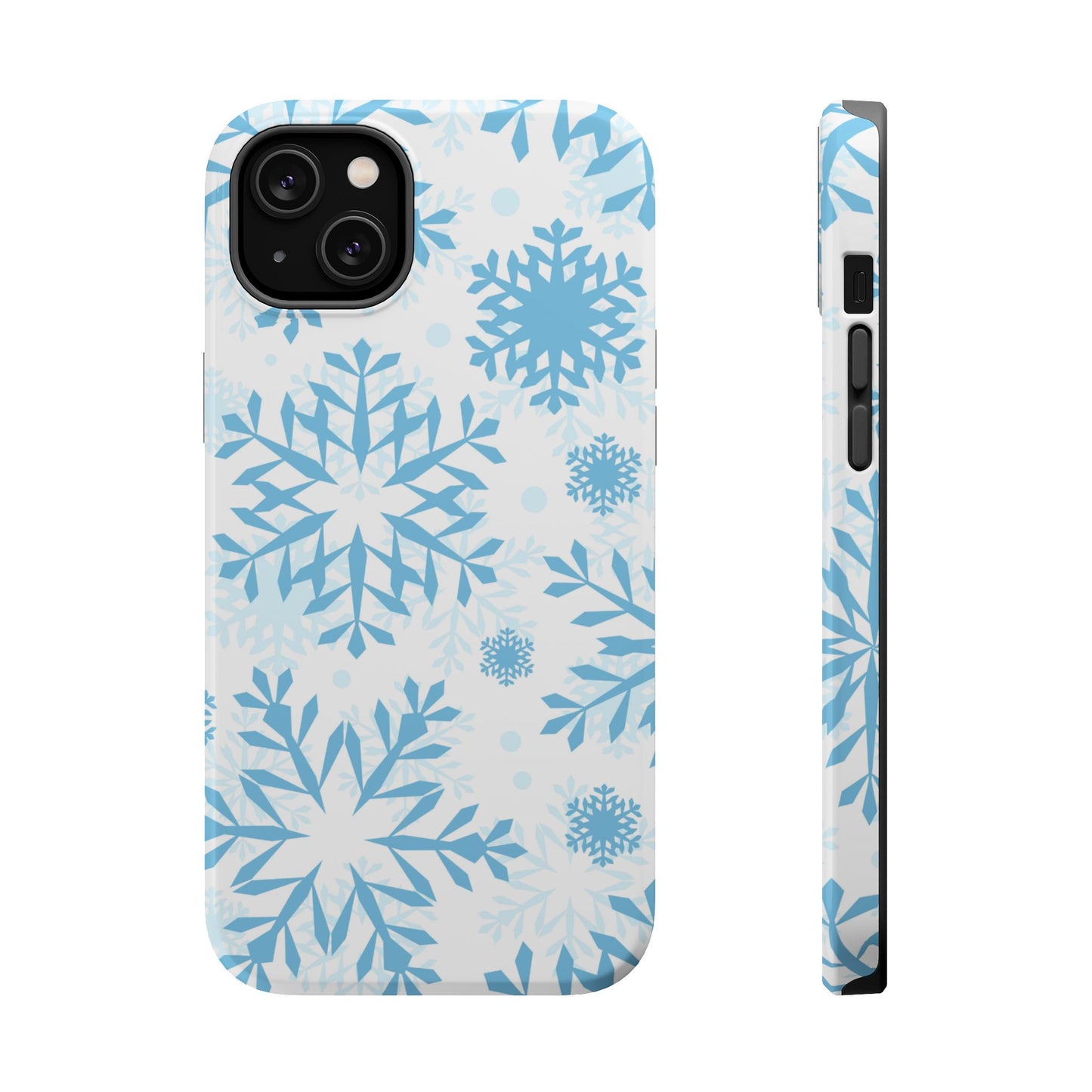 Frosty Blue Snowflakes MagSafe iPhone Case – Shockproof, Smooth Matte Finish, Dual-Layer Design