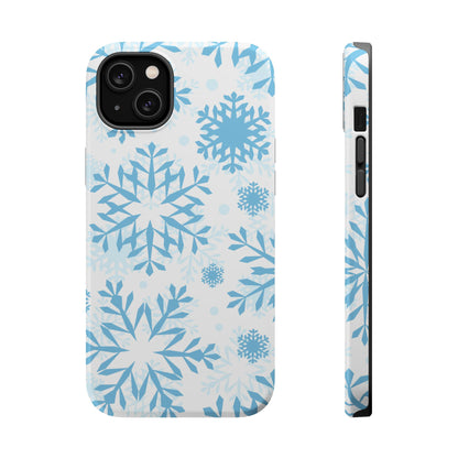 Frosty Blue Snowflakes MagSafe iPhone Case – Shockproof, Smooth Matte Finish, Dual-Layer Design